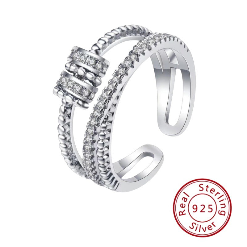 S925 Sterling Silver Crossover Ring - Multi-Layer Diamond-Set
