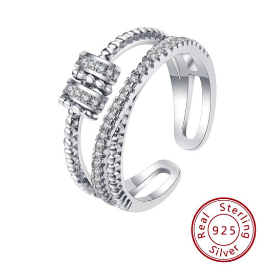 S925 Sterling Silver Crossover Ring - Multi-Layer Diamond-Set
