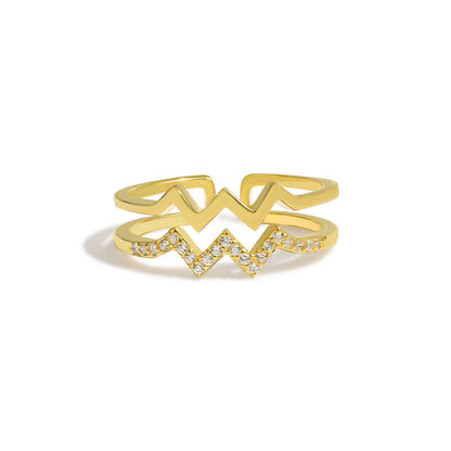 S925 Sterling Silver Lightning Heart Ring - Double Layer Heart Design