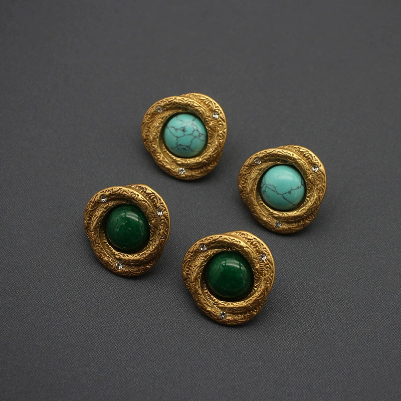 Vintage natural stone court-style earrings