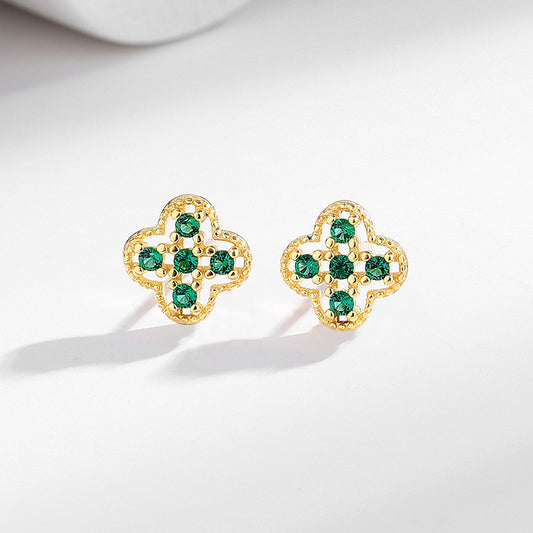 s925 Sterling Silver Four-Leaf Clover Earrings with Colored Diamonds