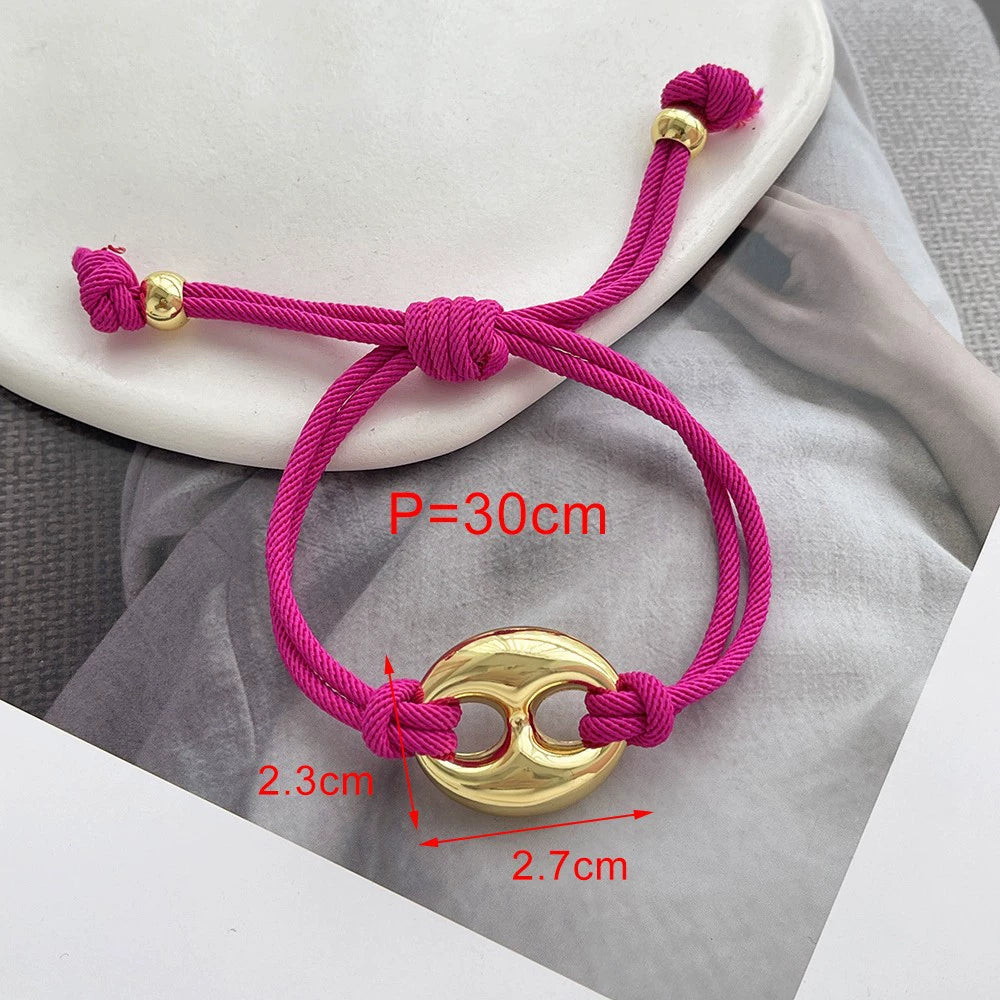 Adjustable Bean Double-Layer Braided Cord Pig Nose Bracelet