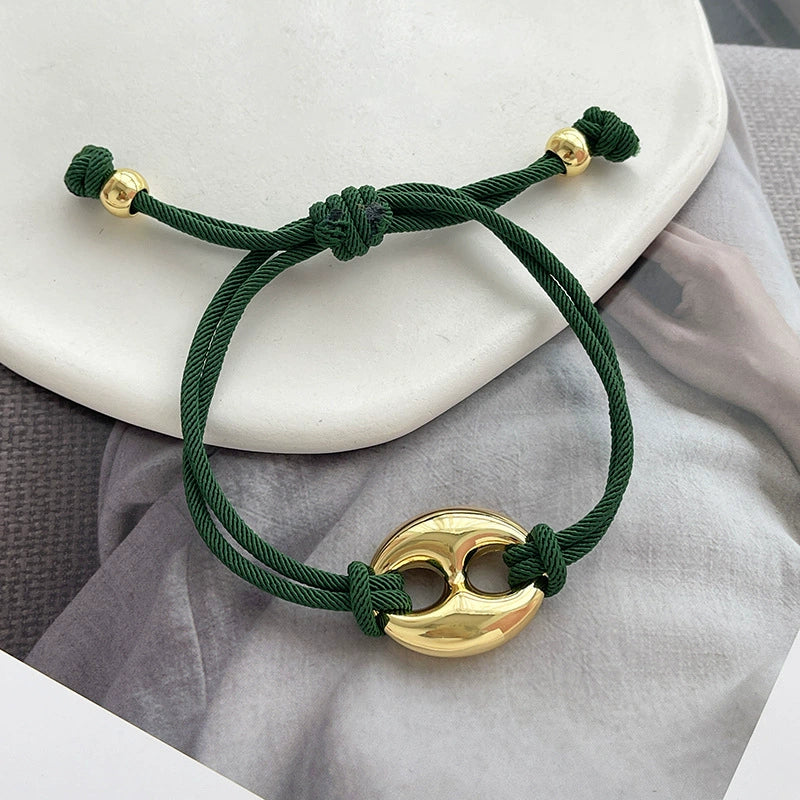 Adjustable Bean Double-Layer Braided Cord Pig Nose Bracelet