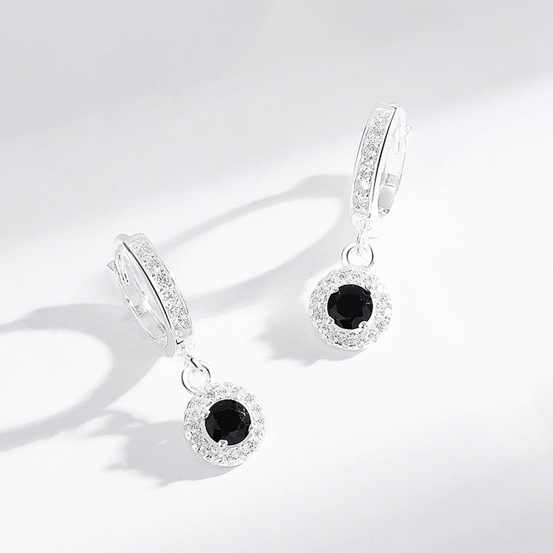 925 Sterling Silver Diamond Pendant Earrings - Round Design