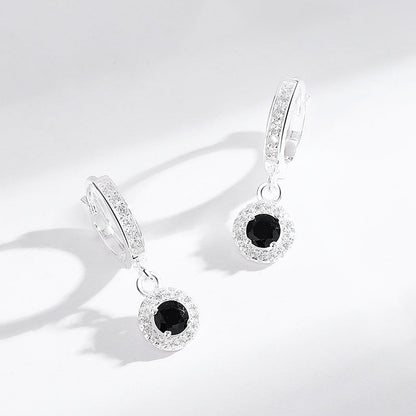 925 Sterling Silver Diamond Pendant Earrings - Round Design