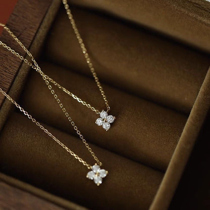 925 Sterling Silver Clover Necklace with Diamond Four-Leaf Clover