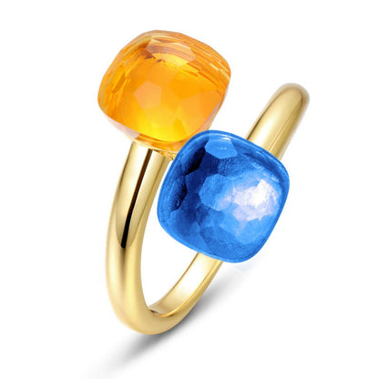 Dual Candy Stone Open Bypass Ring | 18K Gold Plated