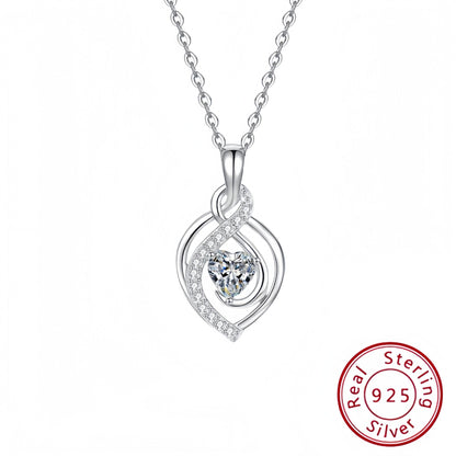 s925 Sparkle Heart-Shaped Diamond Pendant Silver Necklace