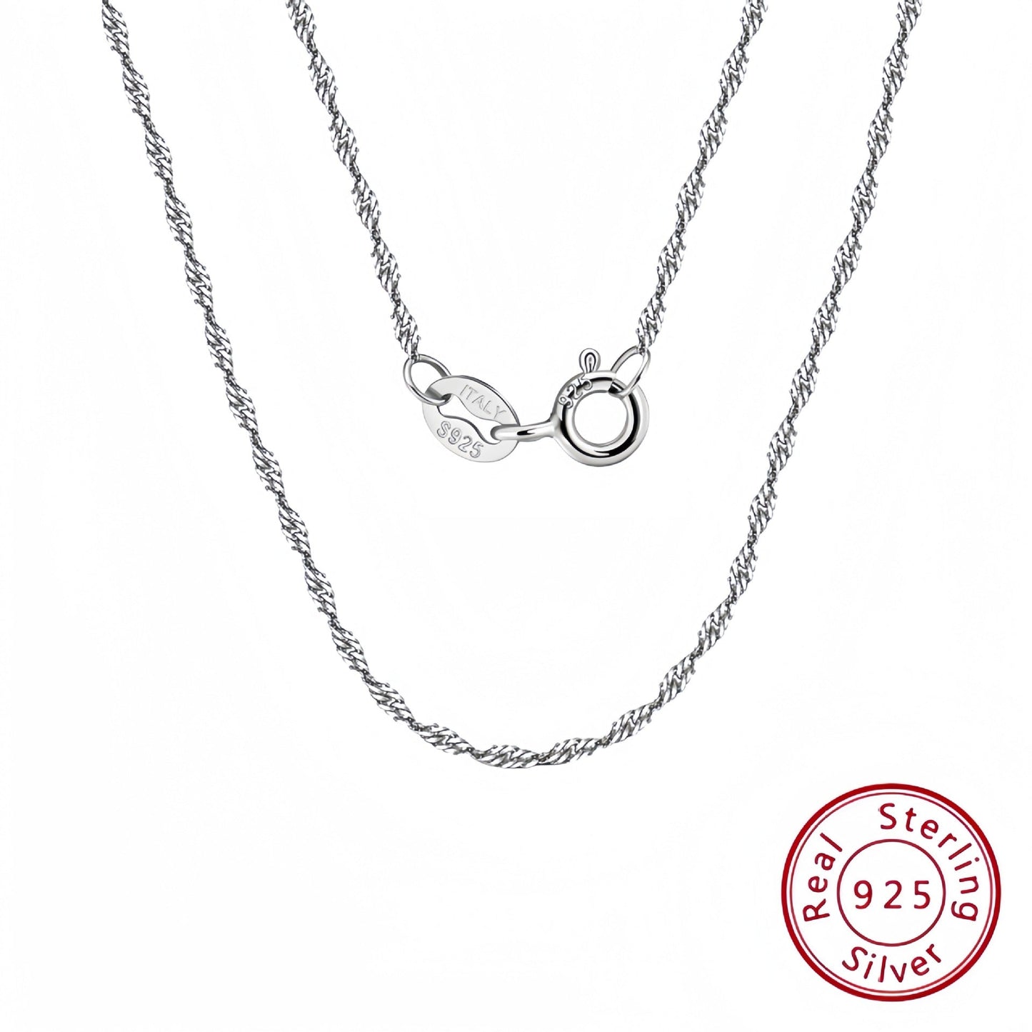 925 Sterling Silver Necklace Wave Chain  Men  Women