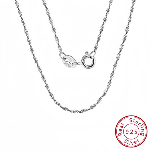 925 Sterling Silver Necklace Wave Chain  Men  Women