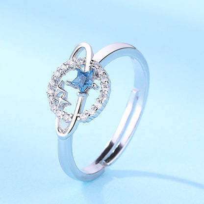 s925 Sterling Silver Saturn Diamond Ring Adjustable