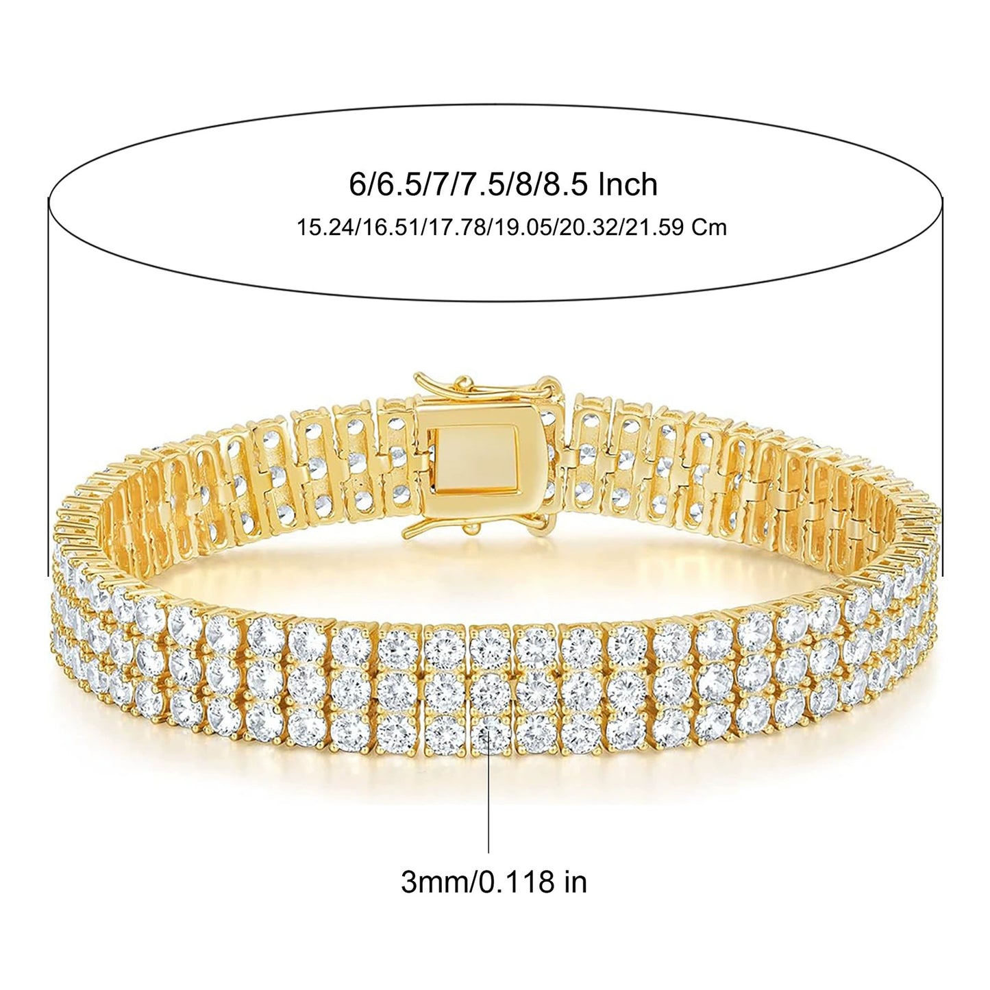 Hip Hop 3mm Zircon Double-Row Tennis Bracelet, Unisex