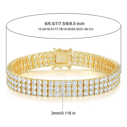 Hip Hop 3mm Zircon Double-Row Tennis Bracelet, Unisex