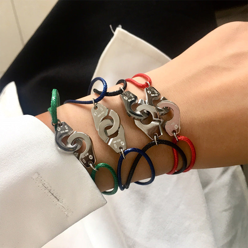 Colorful Braided Waxed Rope Handcuff Bracelet