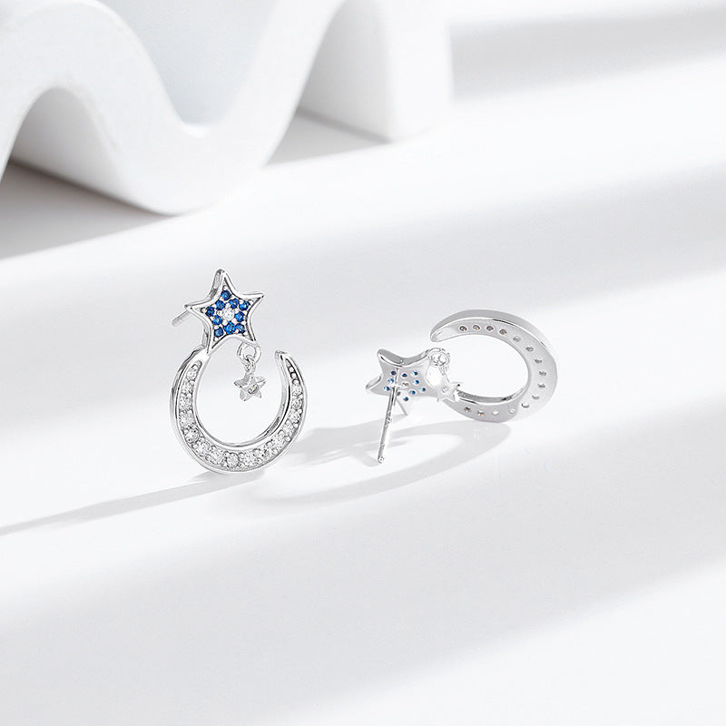 s925 silver star moon diamond earrings