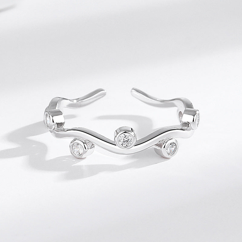 s925 Sterling Silver Diamond Wave Ring Open women