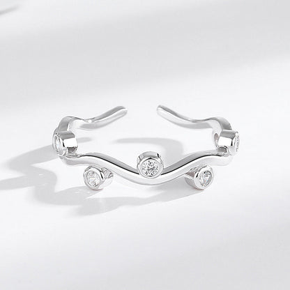 s925 Sterling Silver Diamond Wave Ring Open women