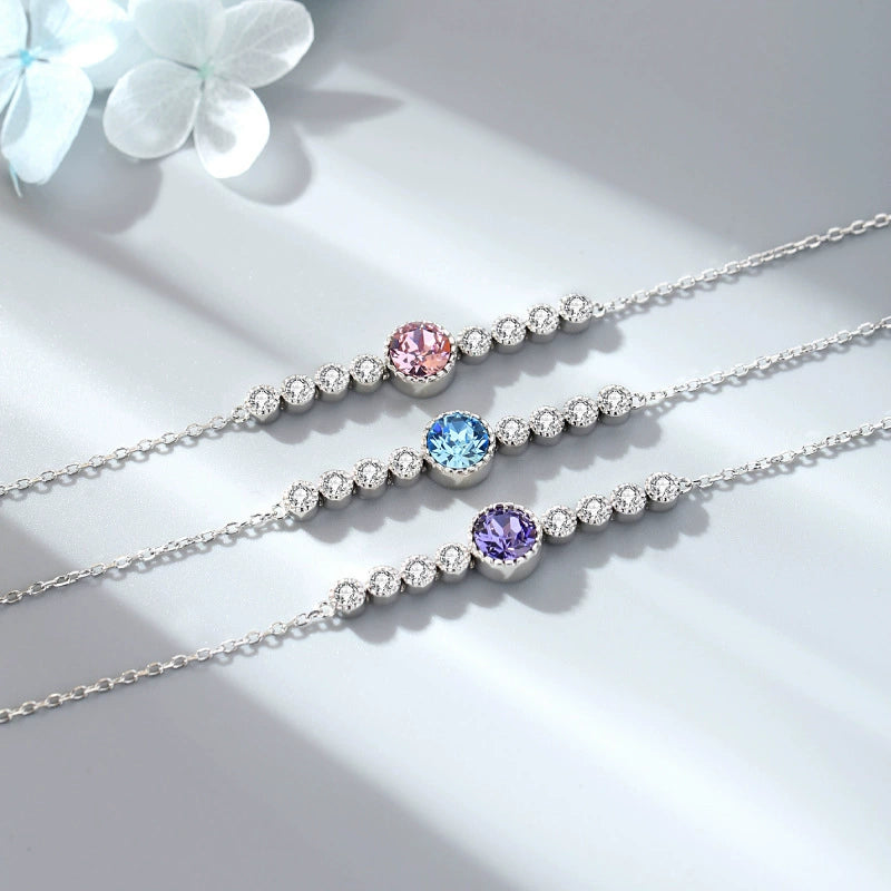 Crystal CZ Tennis Bracelet - Silver with Colorful Gemstone Center
