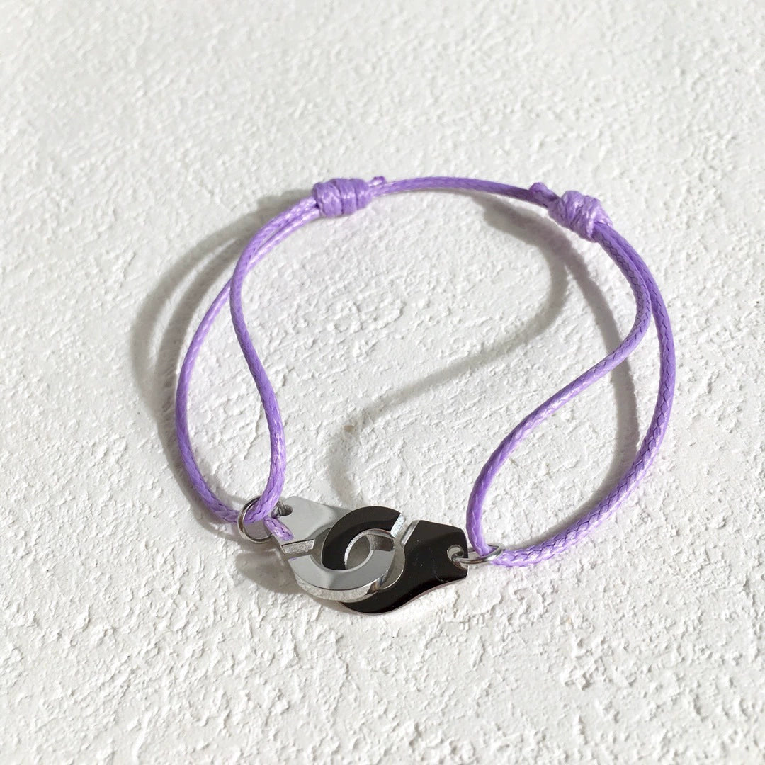 Colorful Braided Waxed Rope Handcuff Bracelet