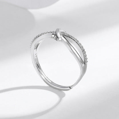 s925 Diamond Hollow Interwoven  Silver Ring Adjustable