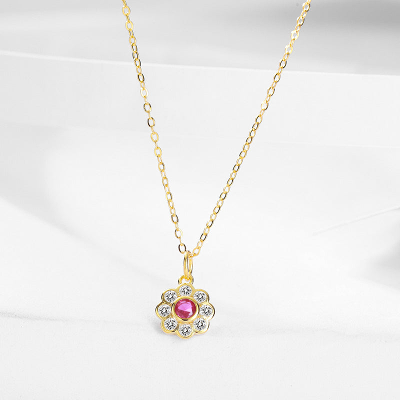 s925 sterling silver flower earrings set with diamond clavicle necklace