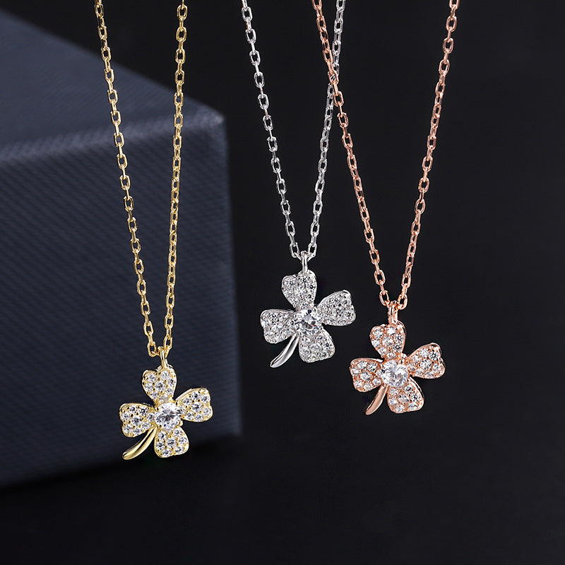 s925 Silver Diamond Four-Leaf Clover Necklace