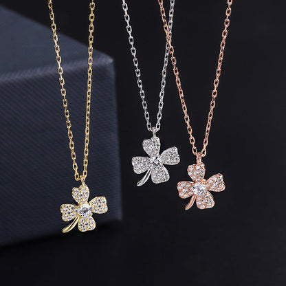 S925 Diamond Four-Leaf Clover Pendant Silver Necklace