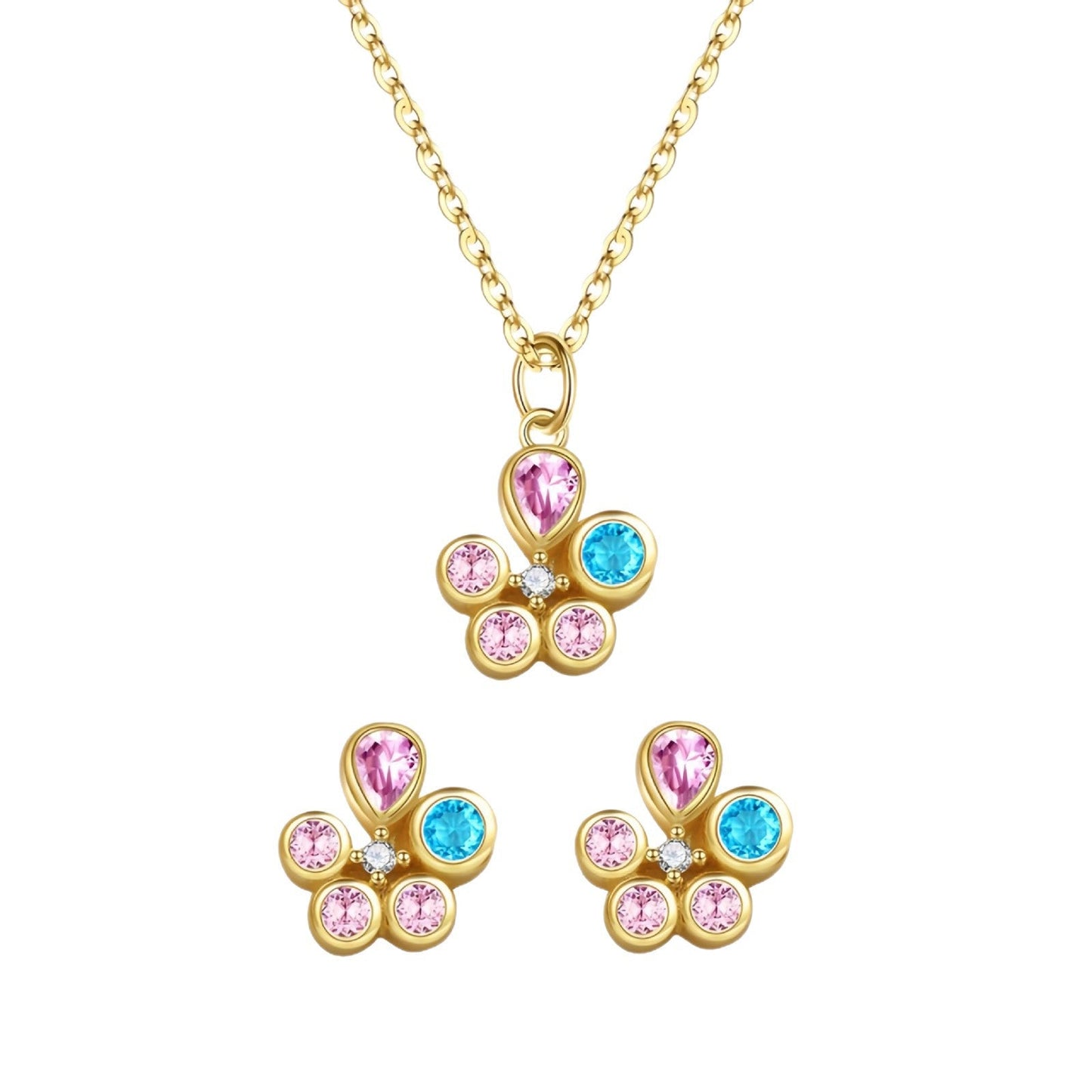 S925 Sterling Silver Flower Jewelry Set - Flower Earrings Flower Pendant Necklace