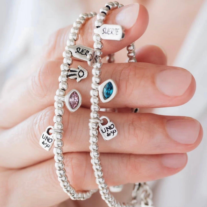 UNOde50 Silver Lucky Crystal Beaded Pendant Bracelet