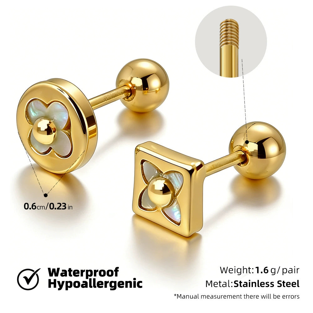 18K Gold-Plated Stainless Steel Flower Four-Leaf Clover Earrings