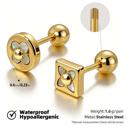 18K Gold-Plated Stainless Steel Flower Four-Leaf Clover Earrings