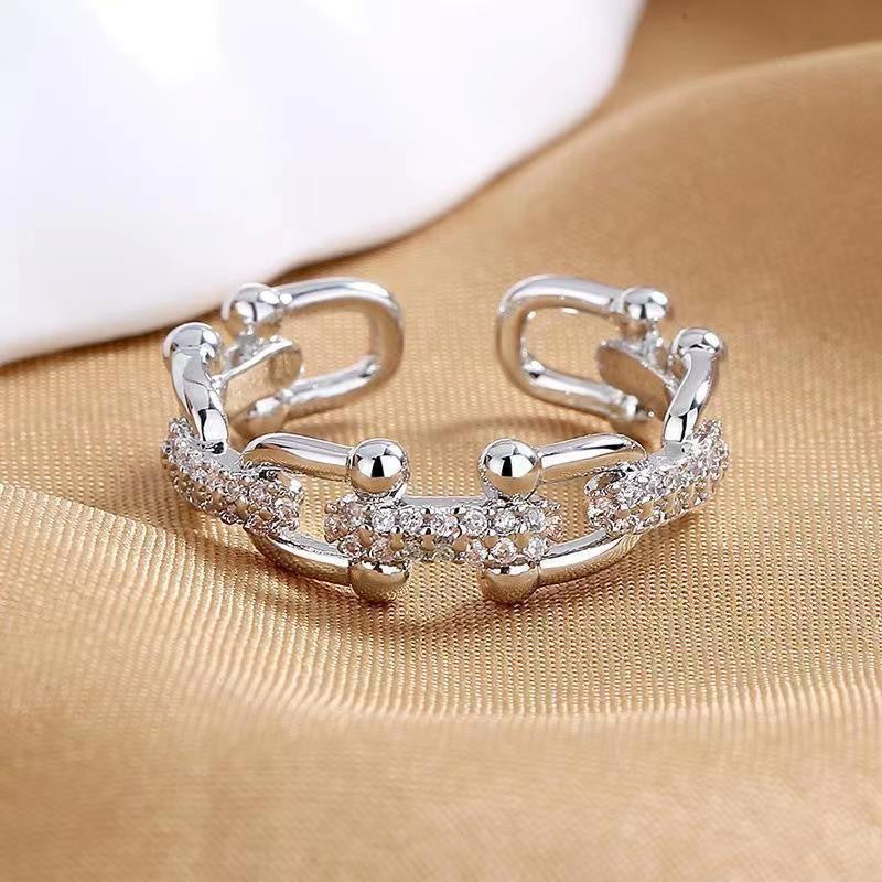 925 Sterling Silver Zircon Chain Ring