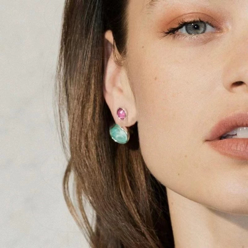 UNOde50 Green Crystal Earrings - Detachable for Two Wearing Methods
