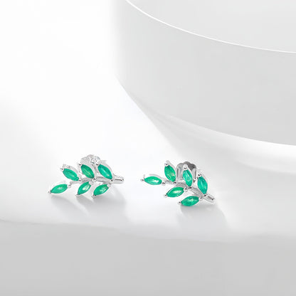 Sterling Silver Earrings Necklace Set -  with Green leaves Design