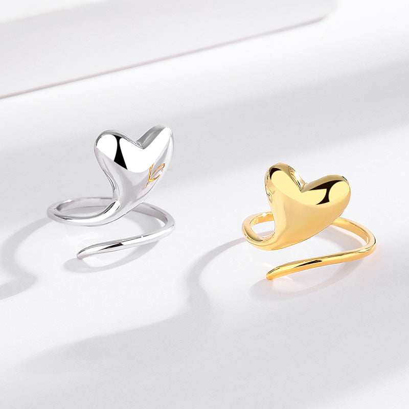 S925 Silver Heart Ring - Crooked Heart Finger Ring