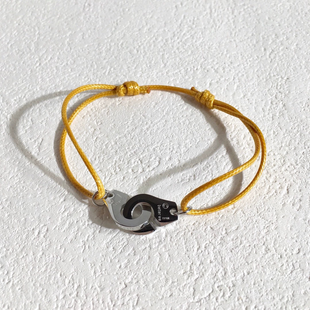 Colorful Braided Waxed Rope Handcuff Bracelet