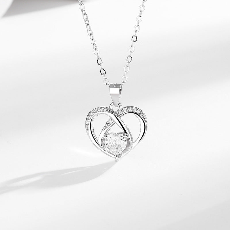 925 Sterling Silver Heart Necklace with CZ Pendant