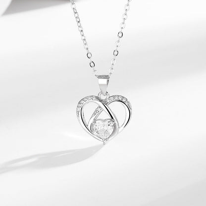 S925 Sweet Diamond Heart Pendant Silver Necklace