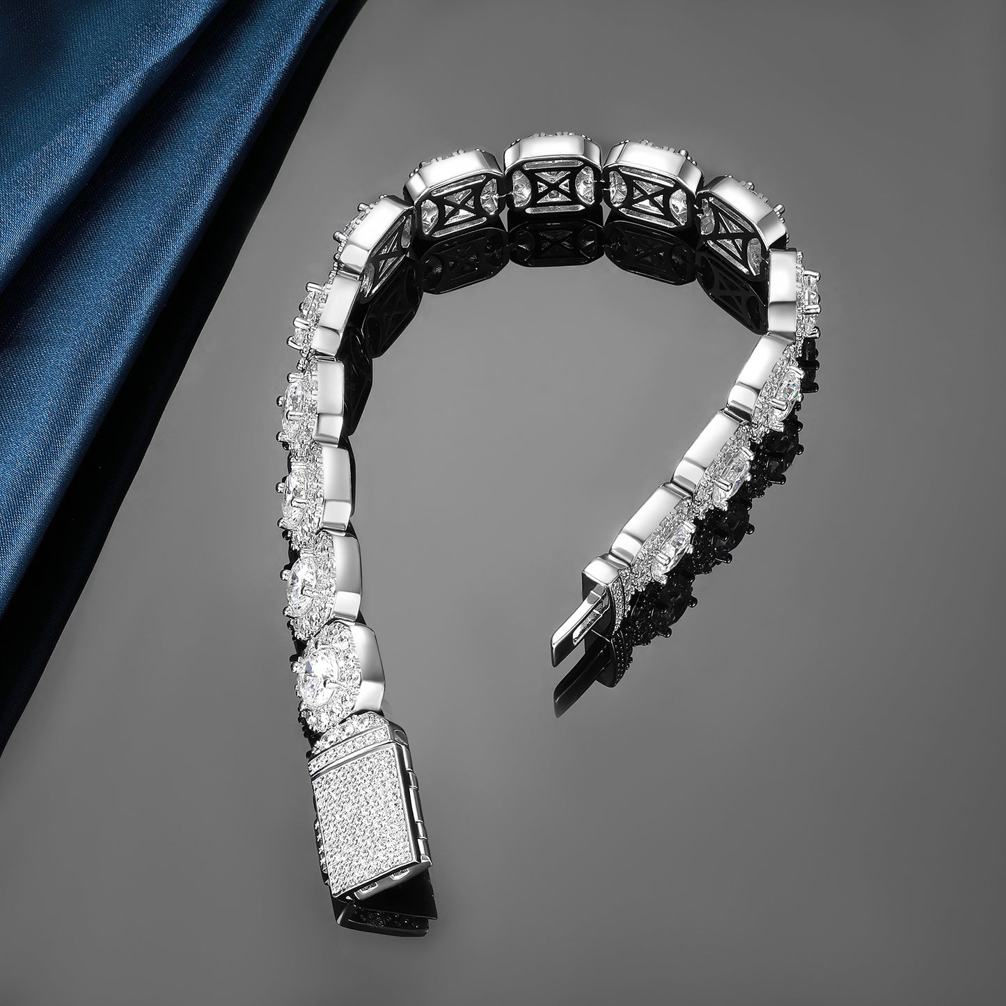 12mm Super Sparkling Zirconia Wide Face Tennis Bracelet Flip-Top Men's Jewelry