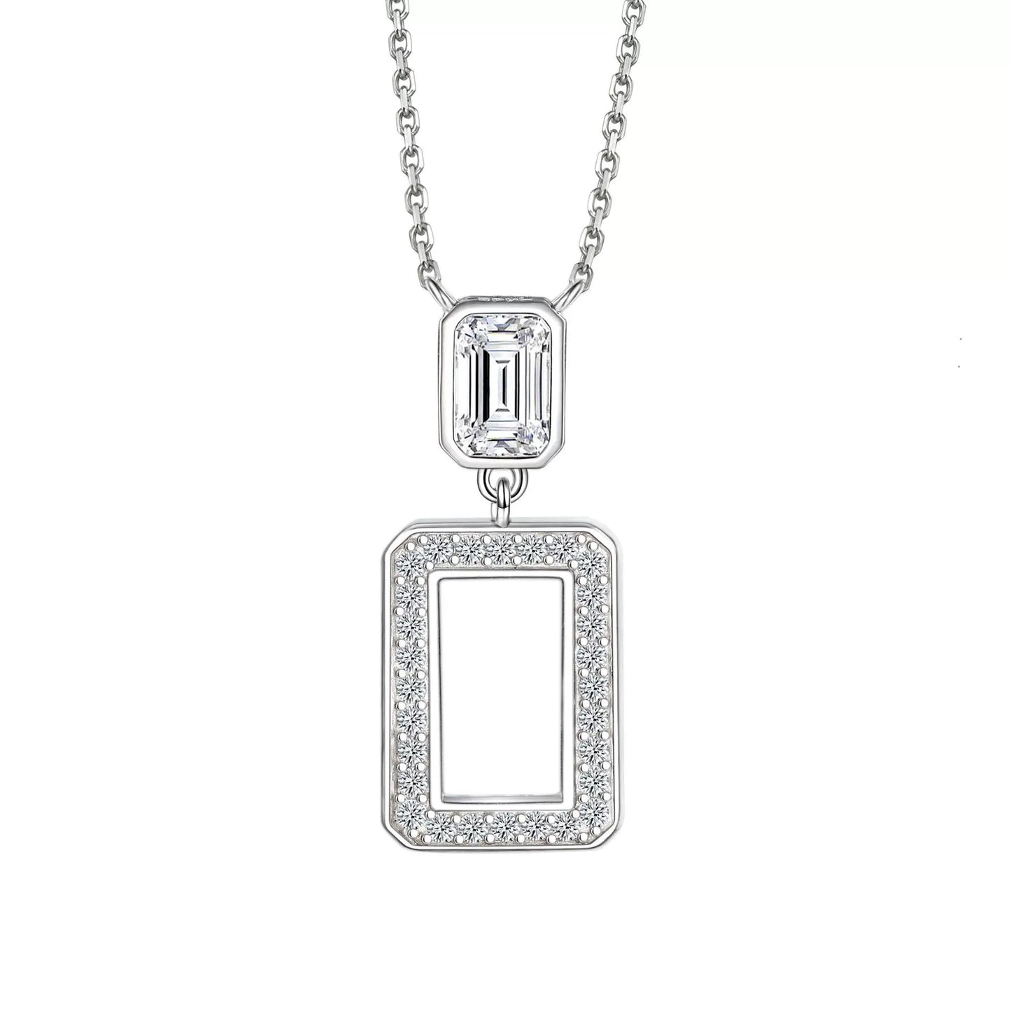 Geometric CZ Frame Pendant Necklace | 925 Sterling Silver