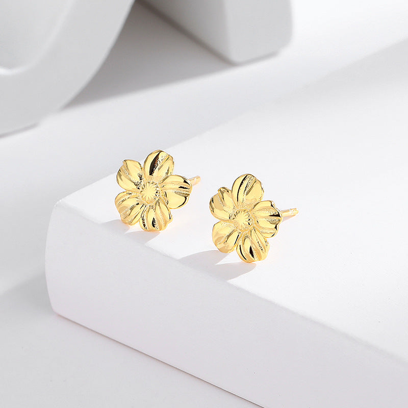 s925 Sterling Silver Flower Earrings - Three-Dimensional French Retro