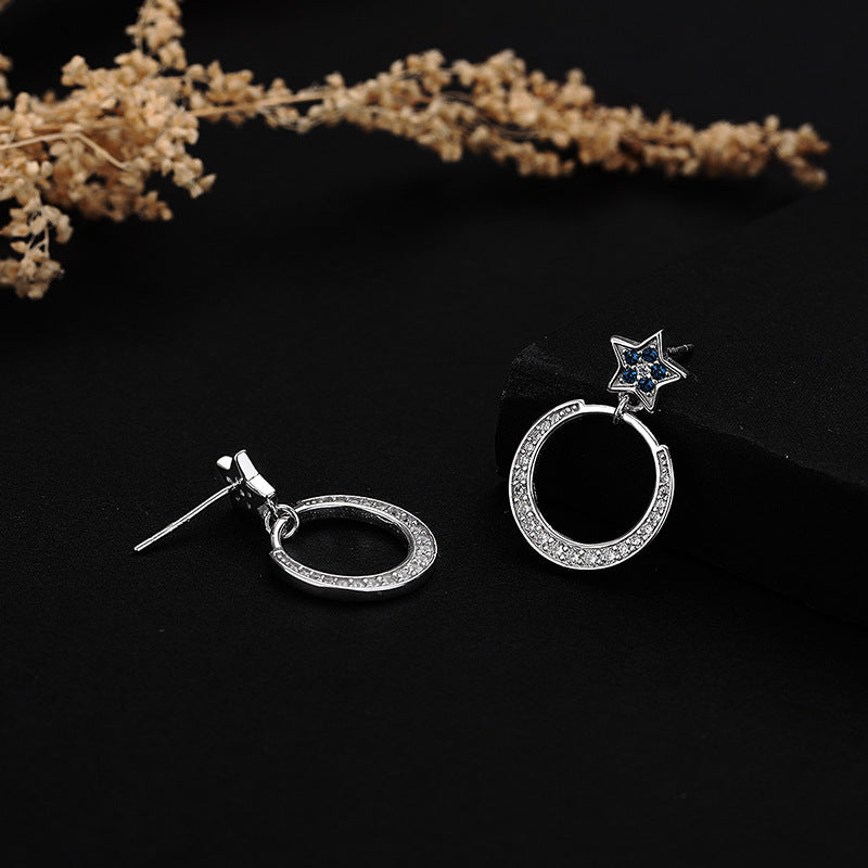 925 Sterling Silver Star Moon Earrings with Diamonds