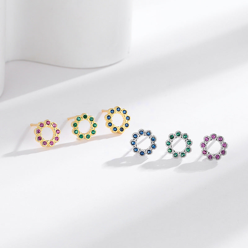 s925 sterling silver diamond round hollow earrings