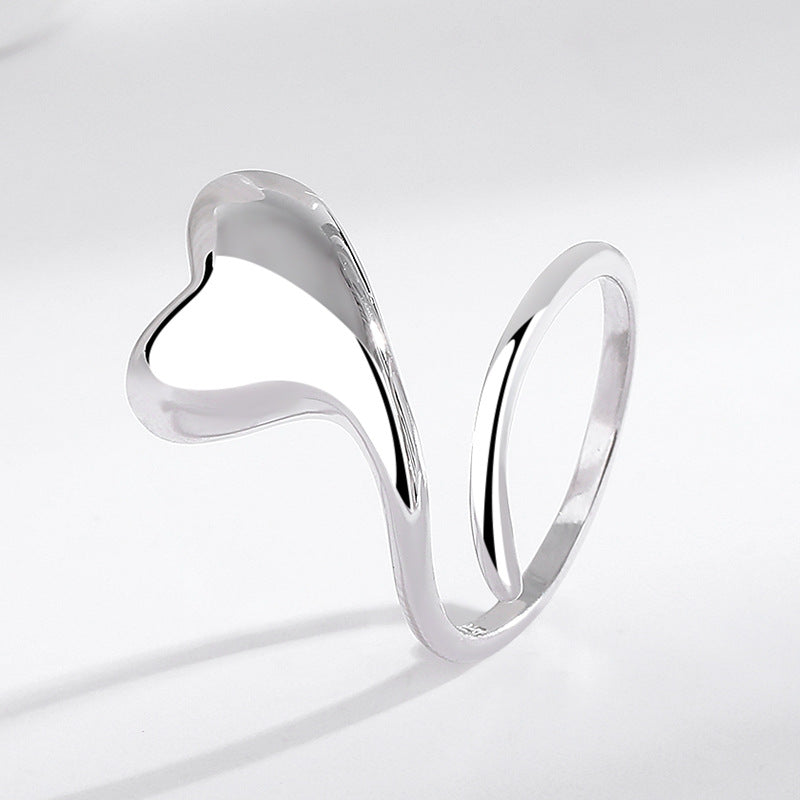 S925 Silver Heart Ring - Crooked Heart Finger Ring