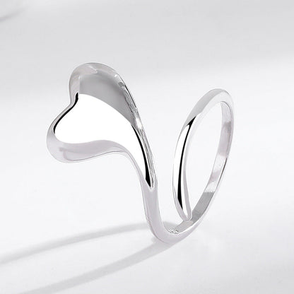 S925 Silver Heart Ring - Crooked Heart Finger Ring