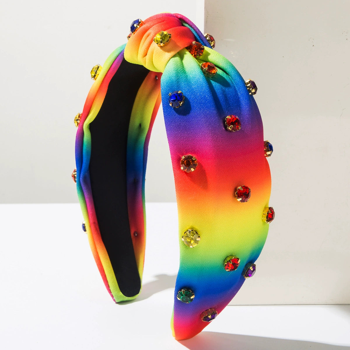 Fashionable Fabric Rhinestone-Encrusted Rainbow Striped Hairband