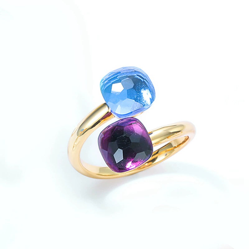 Dual Candy Stone Open Bypass Ring | 18K Gold Plated