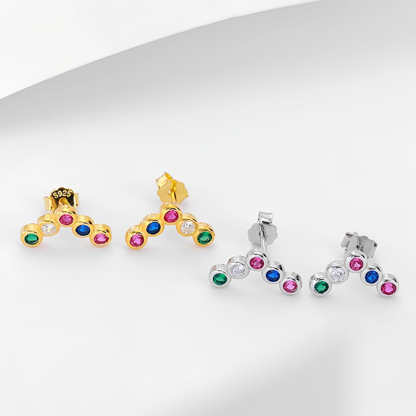 s925 silver round rainbow earrings for women