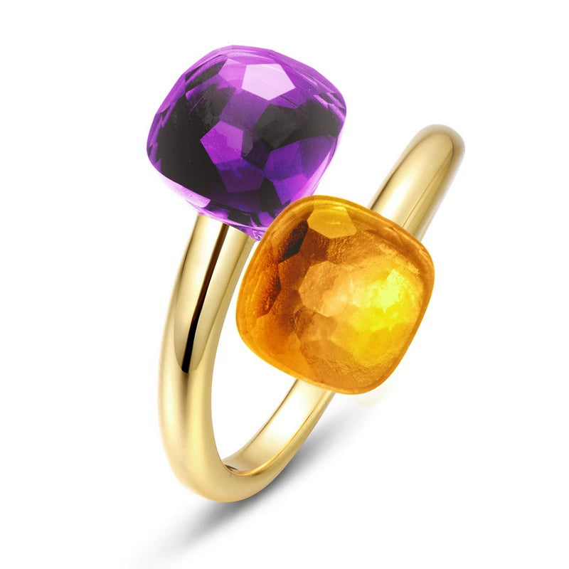 Dual Candy Stone Open Bypass Ring | 18K Gold Plated