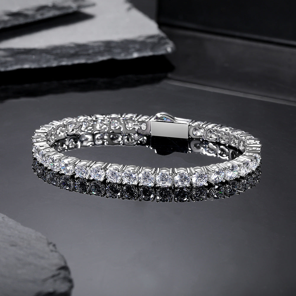 4mm Spring Clasp Zirconia Tennis Bracelet, Unisex Fashion Design